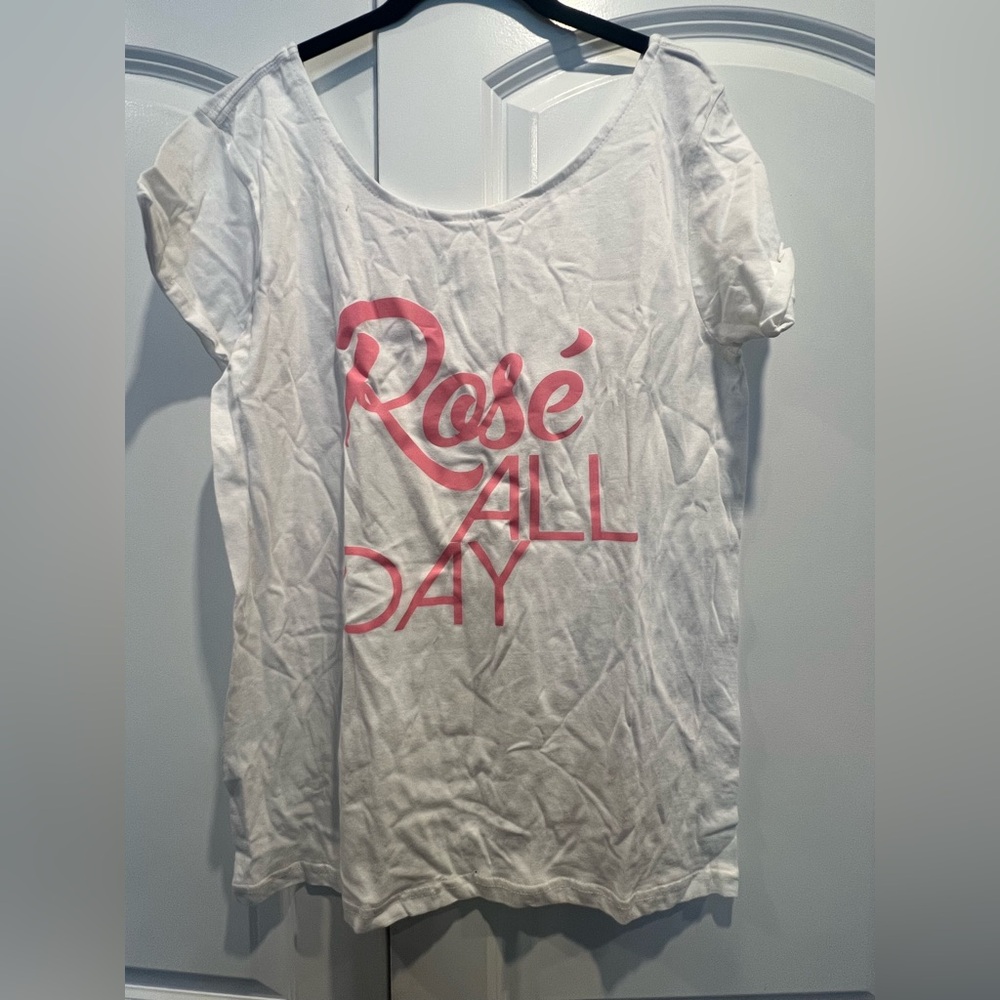 White T-Shirt with Pink 'Rosé All Day' Print